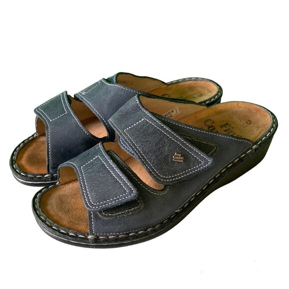 Finn Comfort Shoes - Finn Comfort Leather Strappy Slip-on Blue Sandals, European Size 37